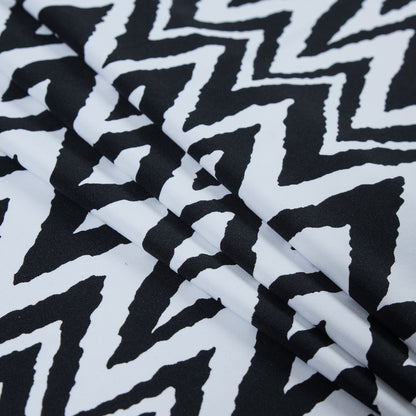 Black and White Zig Zag Printed Polyester Spandex - Folded