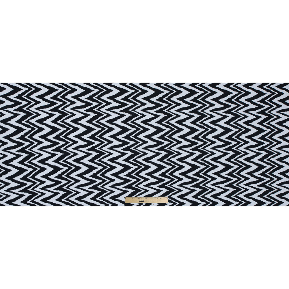 Black and White Zig Zag Printed Polyester Spandex - Full