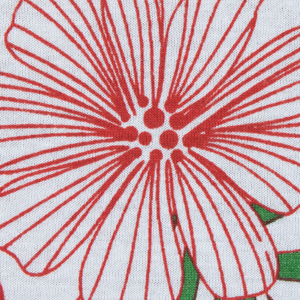 Red, Green and White Christmas-Spirited Floral Cotton Jersey Detail