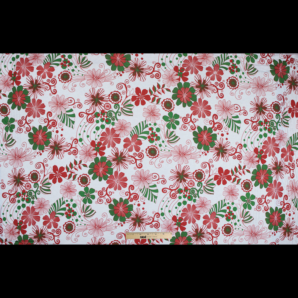 Red, Green and White Christmas-Spirited Floral Cotton Jersey Full