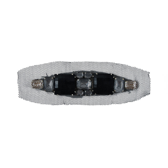 Black & Silver Mesh Covered Big Jewel Applique - 1" x 5"