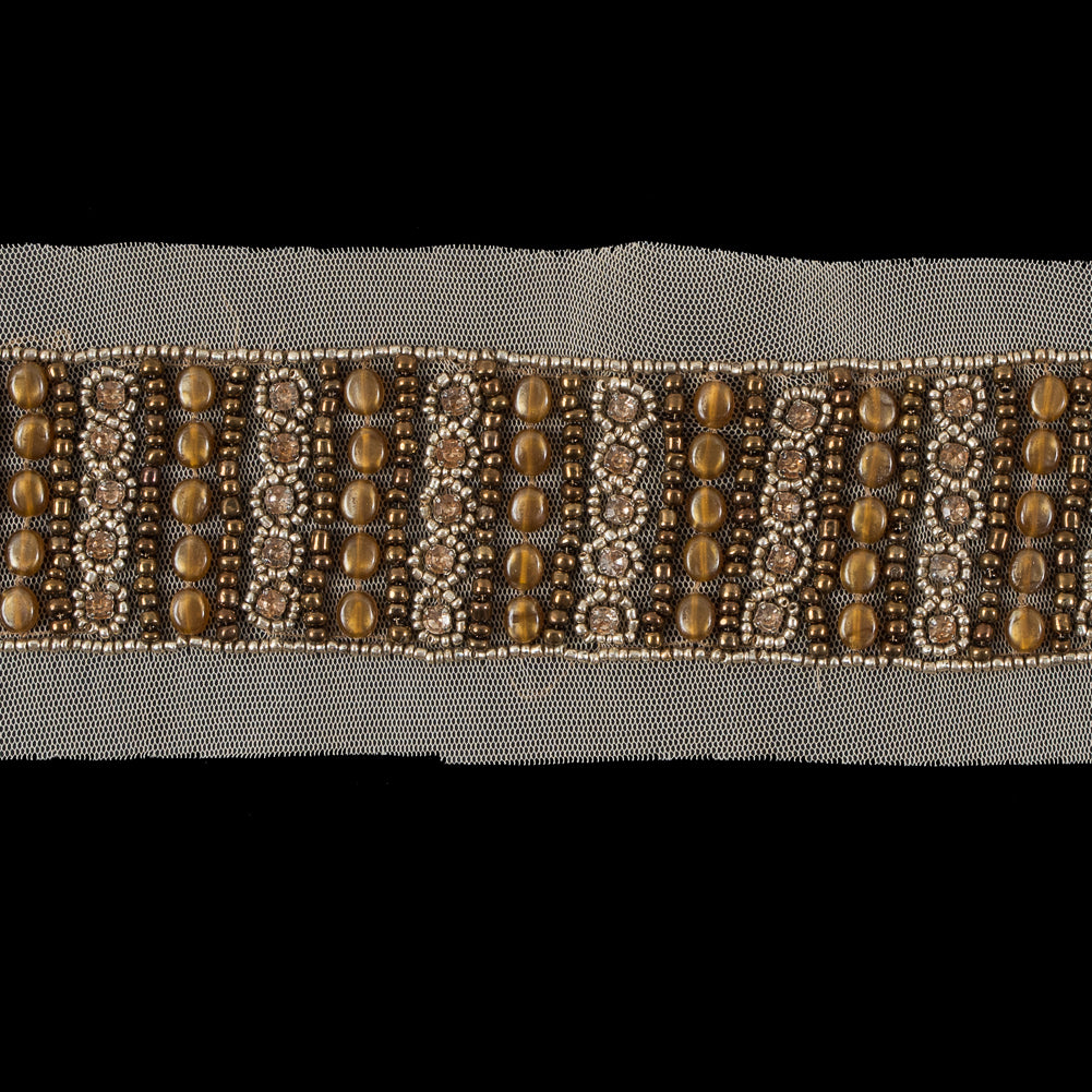 Gold Mesh Beaded & Rhinestone Applique - 18" Detail