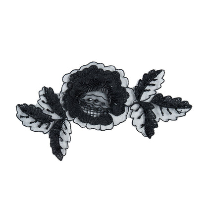 Black Organza Flower with Beads &amp; Embroidery - 4 x 7