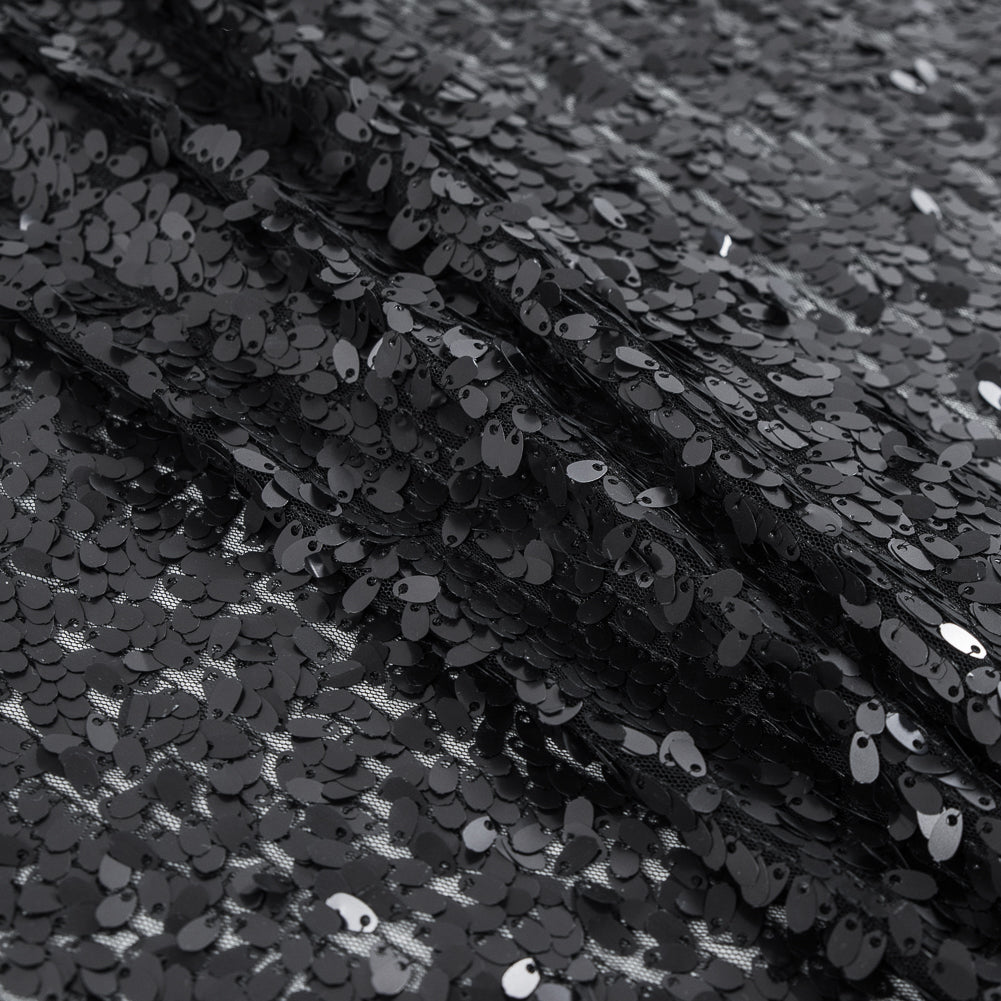 Black All Over Oval Paillette Sequins - Folded