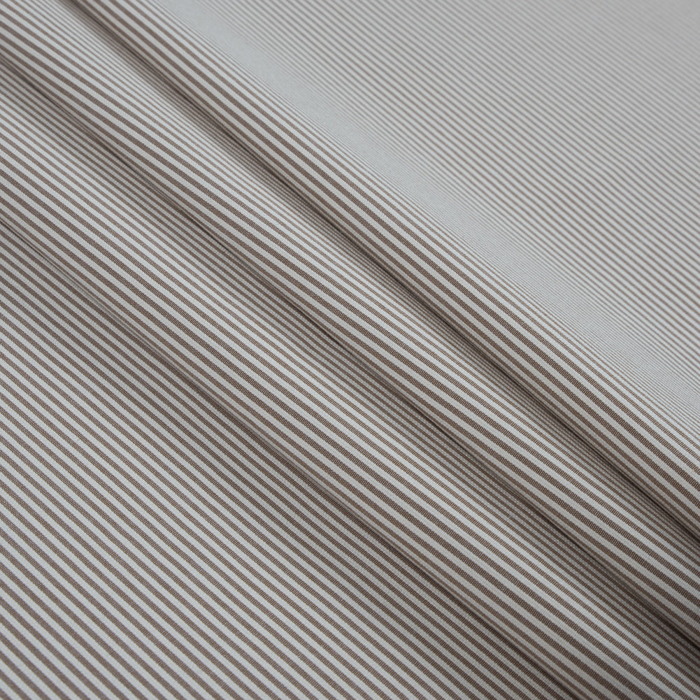 Brownie and White Candy Striped Stretch Cotton Woven - Folded