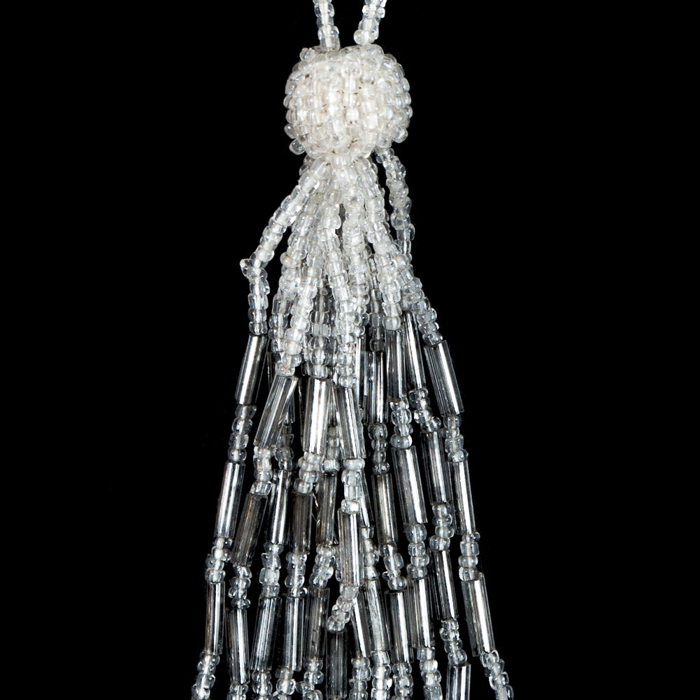 Medium Ivory and Silver Beaded Tassel - 5 - Detail