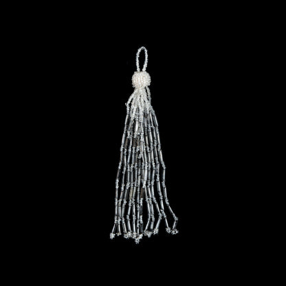 Medium Ivory and Silver Beaded Tassel - 5