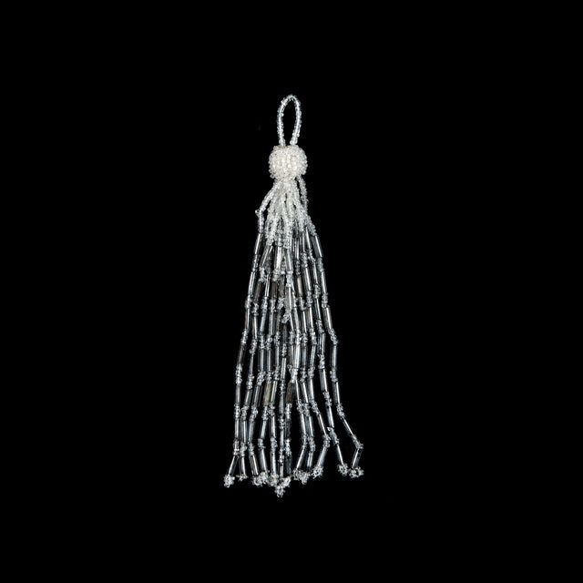 Medium Ivory and Silver Beaded Tassel - 5