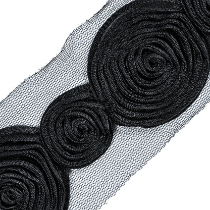 Black Embroidered Swirls Lace Trim - 2" Detail