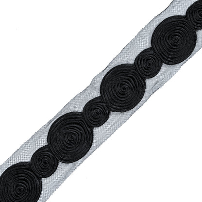 Black Embroidered Swirls Lace Trim - 2"