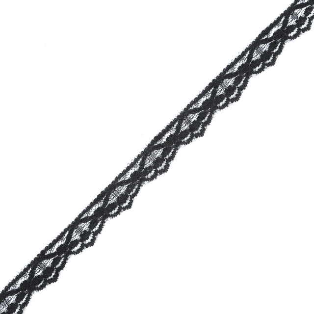 Black Fine Floral Lace Trim - 0.75"