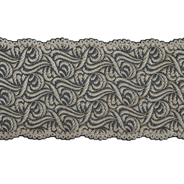Alabaster Gleam and Black Stretch Lace Trim - 6.5"