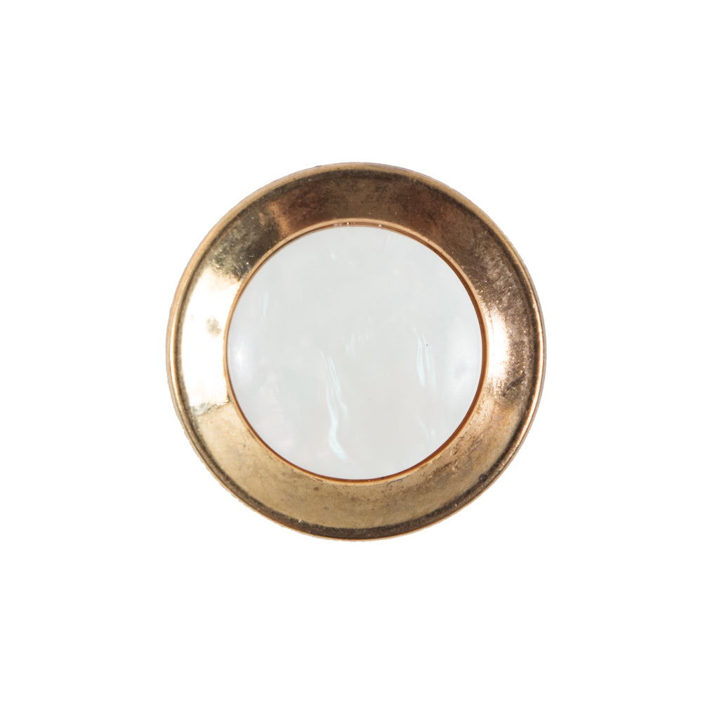 Ivory Pearlized & Gold Rim Plastic Button - 36L/23mm