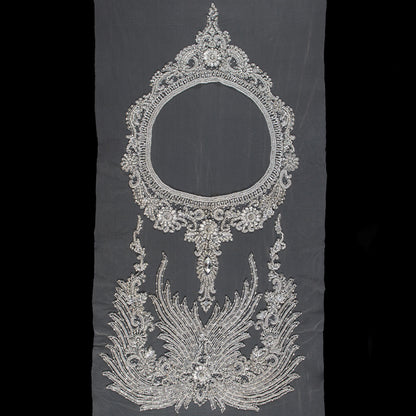 Fancy Silver Beaded Rhinestone Panel on a Nude Mesh - 37.5" x 19"