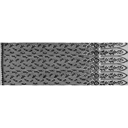 Metallic Lace with Eyelash Fringe Edges - Black Striped Floral - Made in France Full