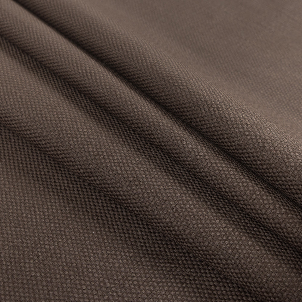 Chocolate Brown Basketwoven Cotton and Polyester Upholstery Fabric - Folded
