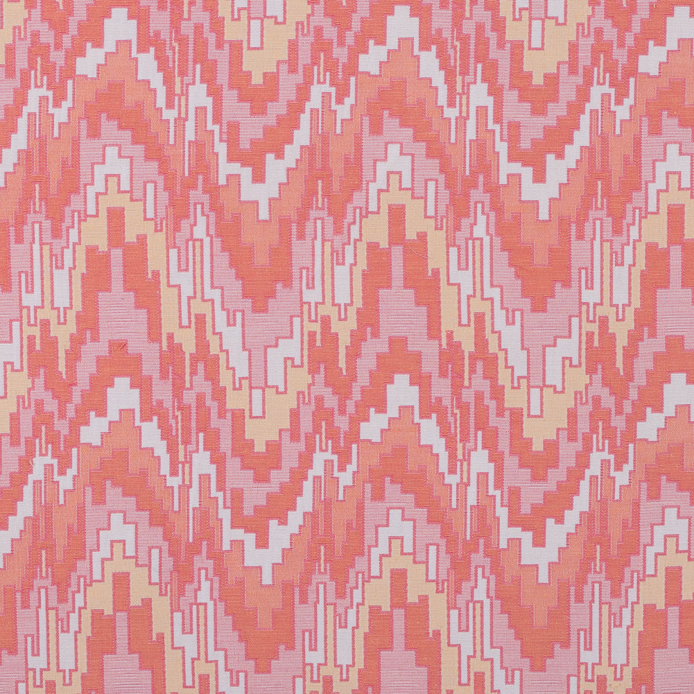 Peach Pink and Golden Haze Geometric Blended Cotton Woven