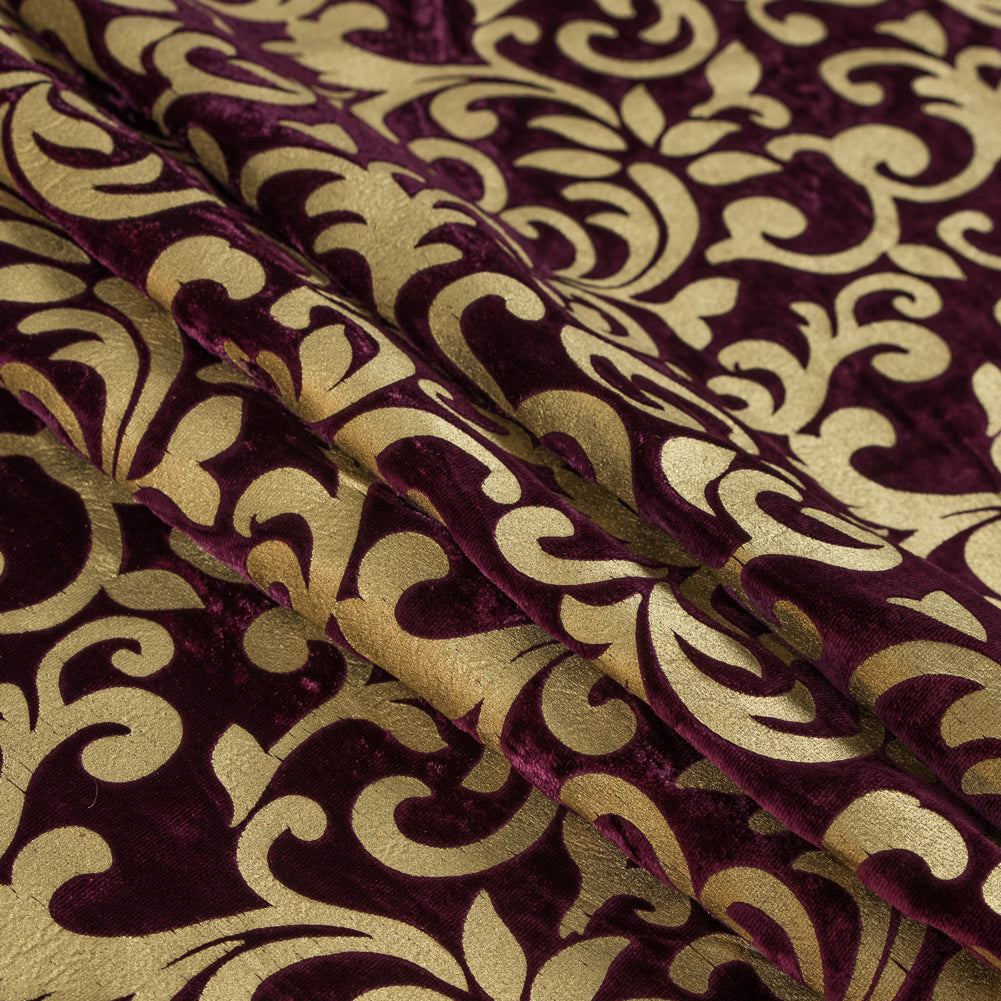 Royal Purple Velvet with Royal Gold Foil Foliage Design Folded