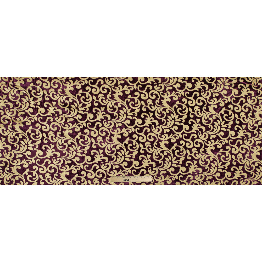 Royal Purple Velvet with Royal Gold Foil Foliage Design Full