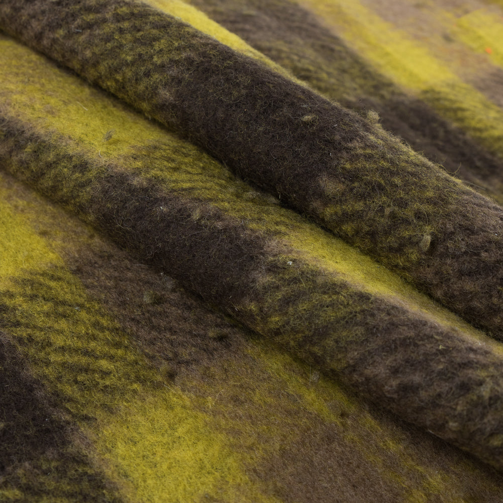 Medium Apple Green Plaid Wool bonded with Solid Black Lamb Leather - Folded