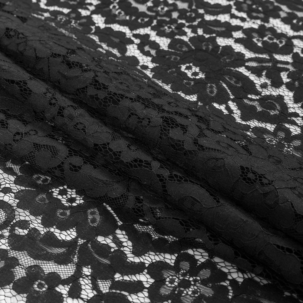 Black Floral Re-Embroidered Lace - Folded
