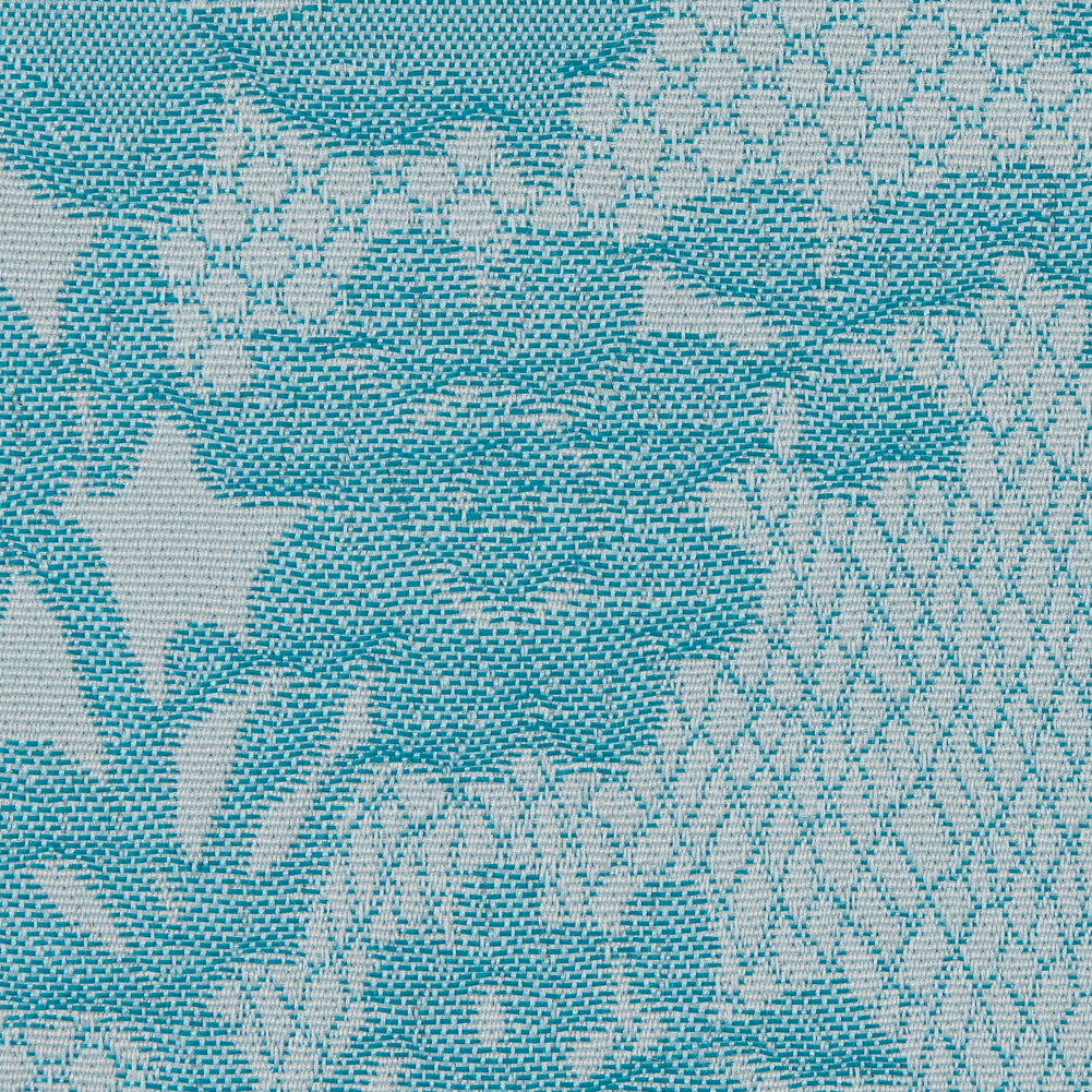 Metallic Bluebird and White Lacey Floral Brocade - Detail