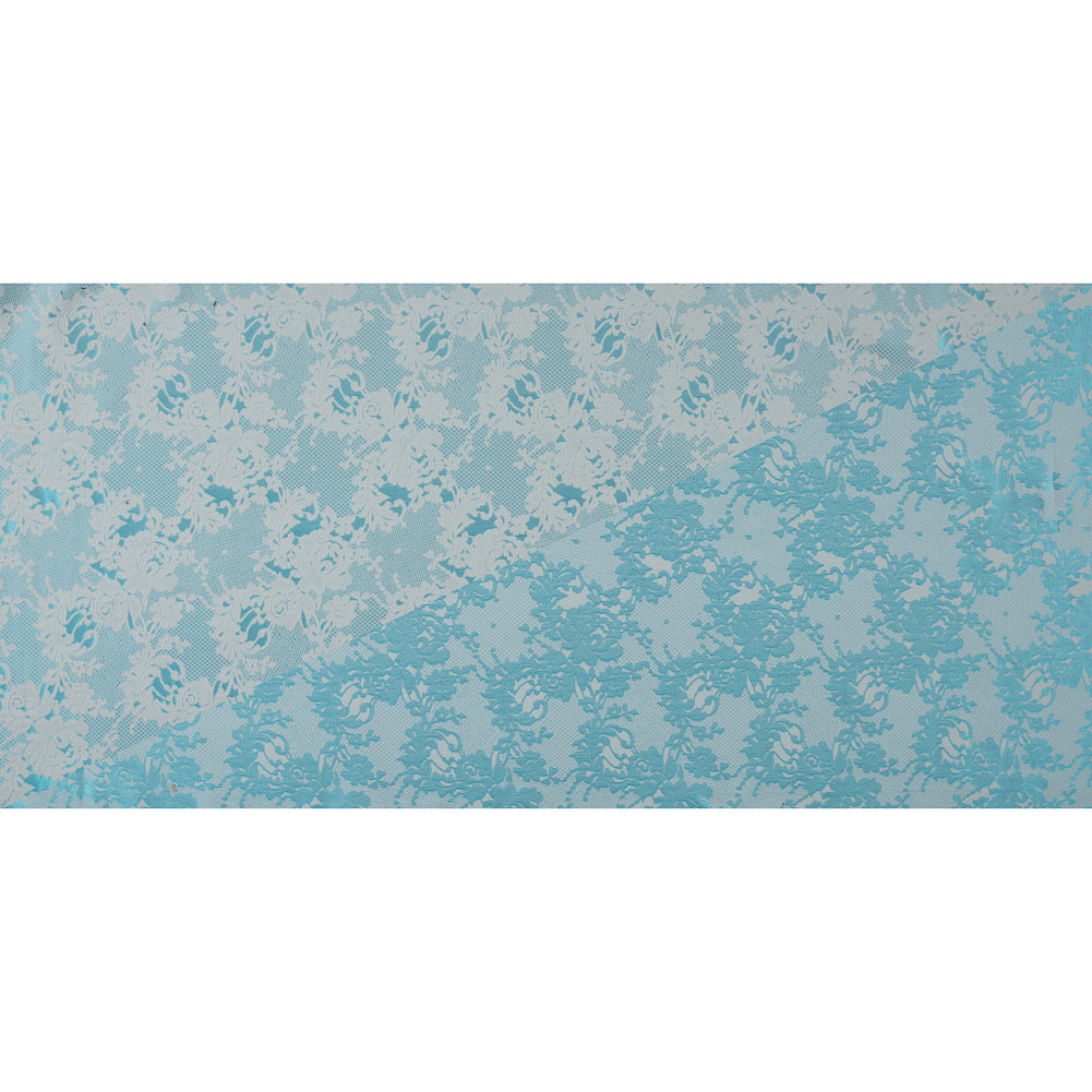 Metallic Bluebird and White Lacey Floral Brocade - Full