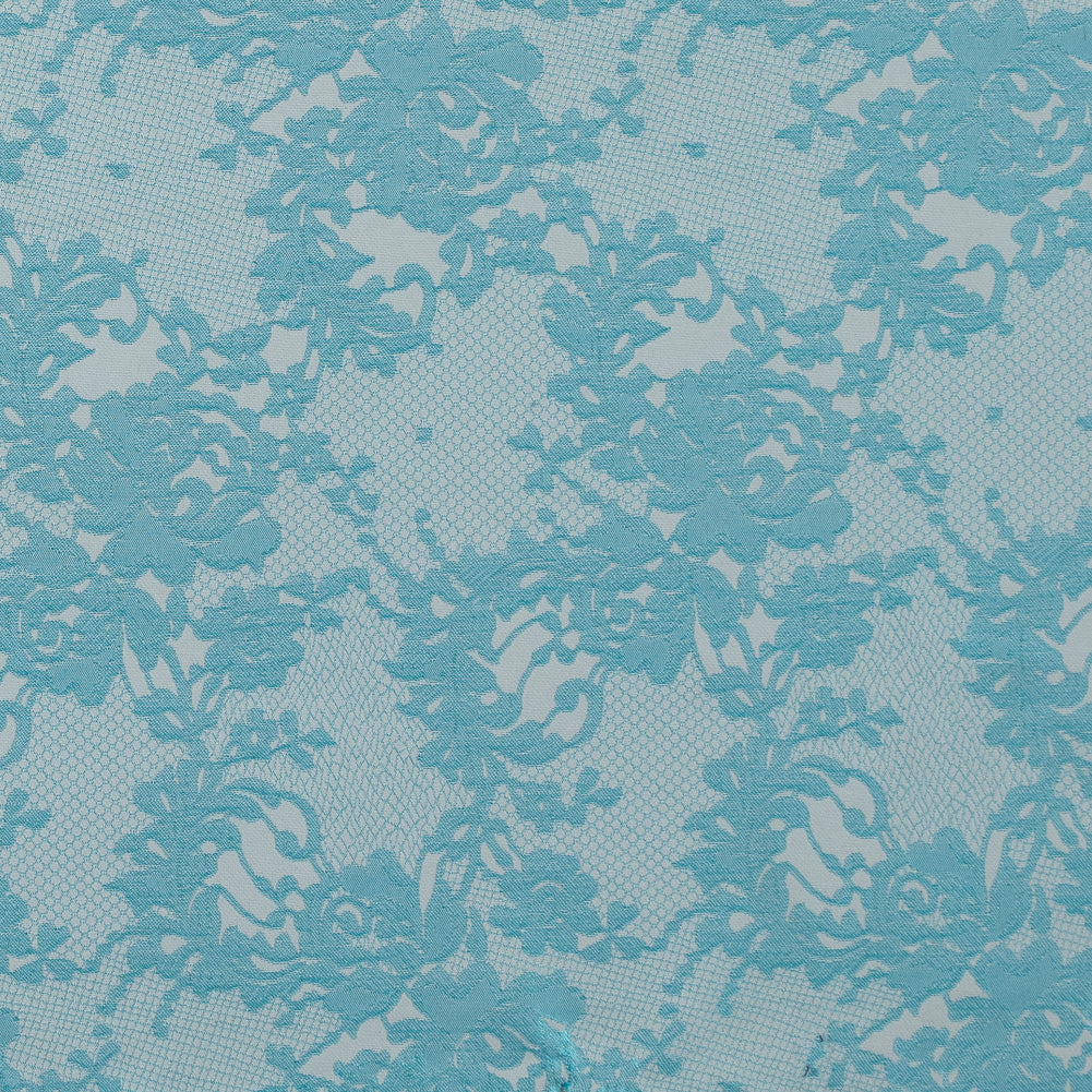 Metallic Bluebird and White Lacey Floral Brocade