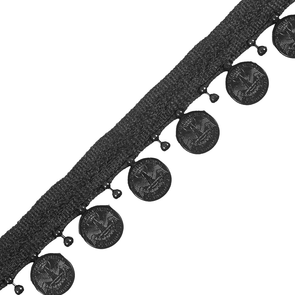 Black Beaded Coin Trim with Lip - 1" Folded