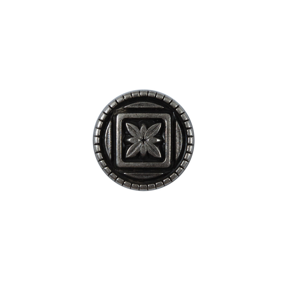 Silver Floral Etched Metal Shank Back Button - 24L/15mm