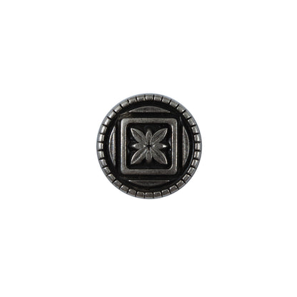 Silver Floral Etched Metal Shank Back Button - 24L/15mm