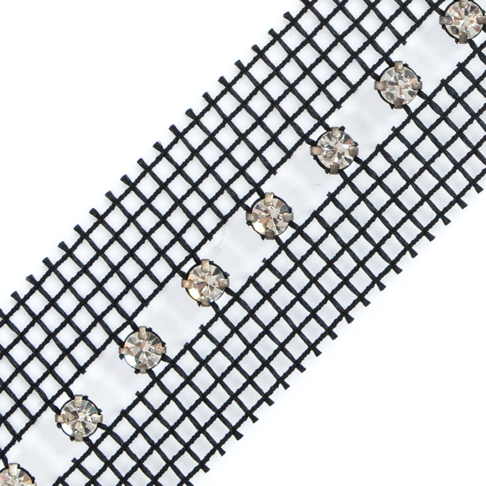 Silver and Black 1 Row Rhinestone Trimming - 1.25" Detail