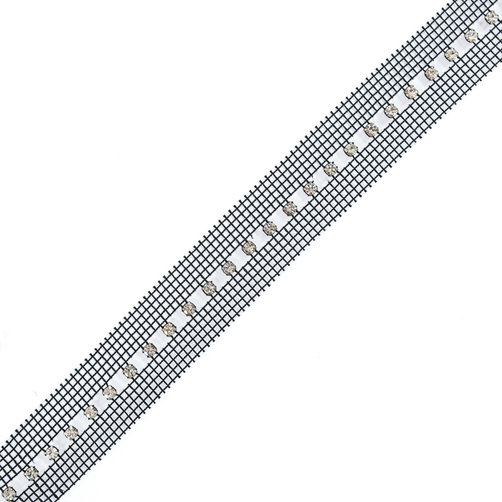 Silver and Black 1 Row Rhinestone Trimming - 1.25"
