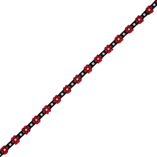 Red and Black Cotton Floral Trim - 0.375"