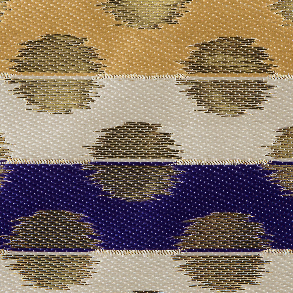 Deep Blue, Jasmine Green and Metallic Gold Polka Dotted and Striped Brocade Detail