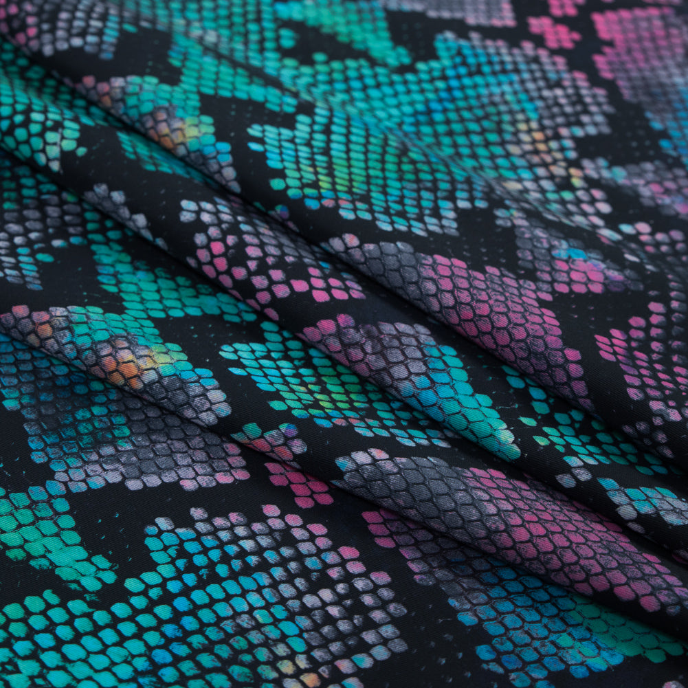 Compression Swimwear Tricot, UV Protective with Aloe Vera Microcapsules - Green and Pink Python - Caye Collection Folded