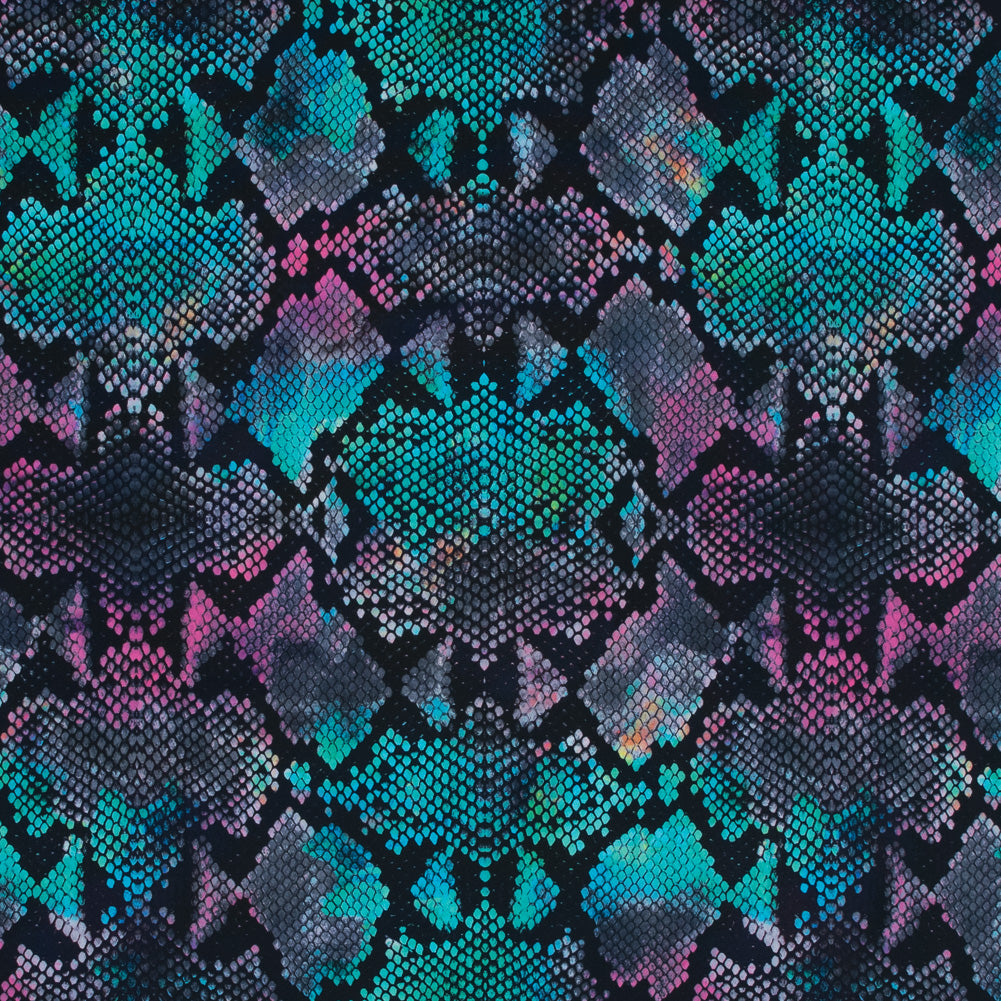 Compression Swimwear Tricot, UV Protective with Aloe Vera Microcapsules - Green and Pink Python - Caye Collection