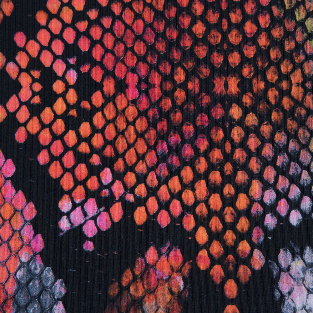 Compression Swimwear Tricot, UV Protective with Aloe Vera Microcapsules - Orange and Blue Python - Caye Collection Detail