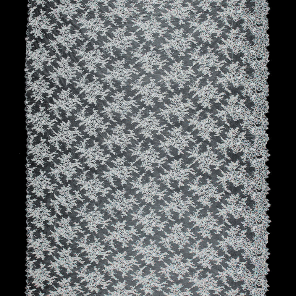 Corded Lace Panel With Finished Edges - Ivory Floral Fancy Border - 3 yards Full