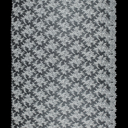 Corded Lace Panel With Finished Edges - Ivory Floral Fancy Border - 3 yards Full