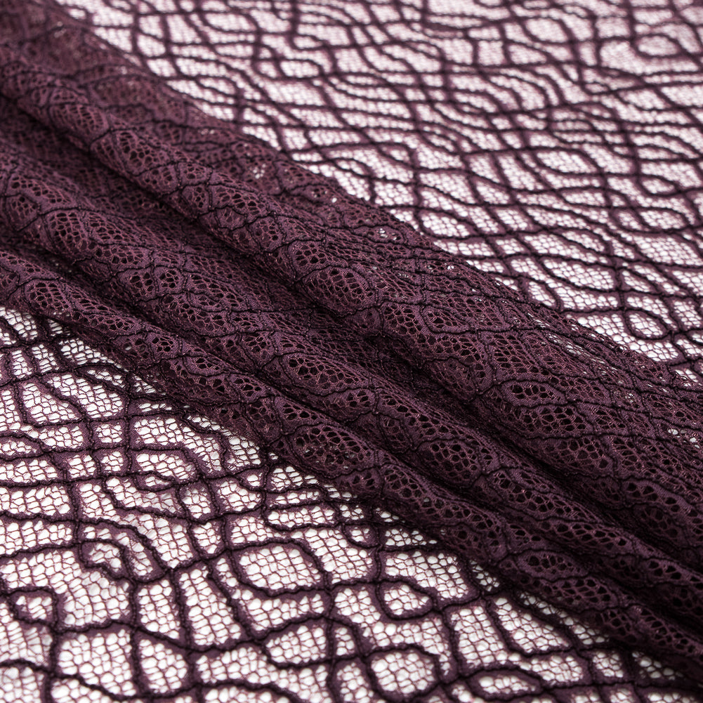 Corded Lace with Eyelash Edges - Fig Abstract Folded