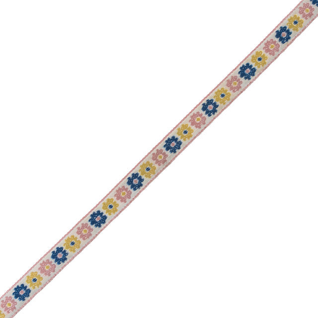 Pink, Yellow and Blue Floral Embroidered Ribbon - 0.5"