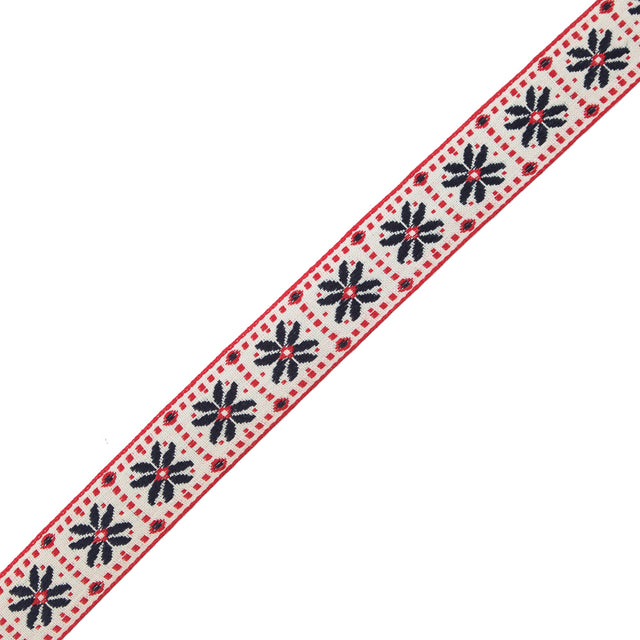 German Red and Blue Floral Jacquard Ribbon - 1"