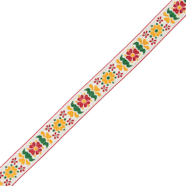 German Red and Yellow Floral Jacquard Ribbon - 0.875"