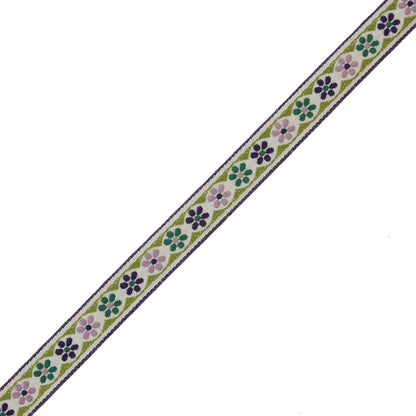 German Green and Lilac Floral Jacquard Ribbon - 0.75"