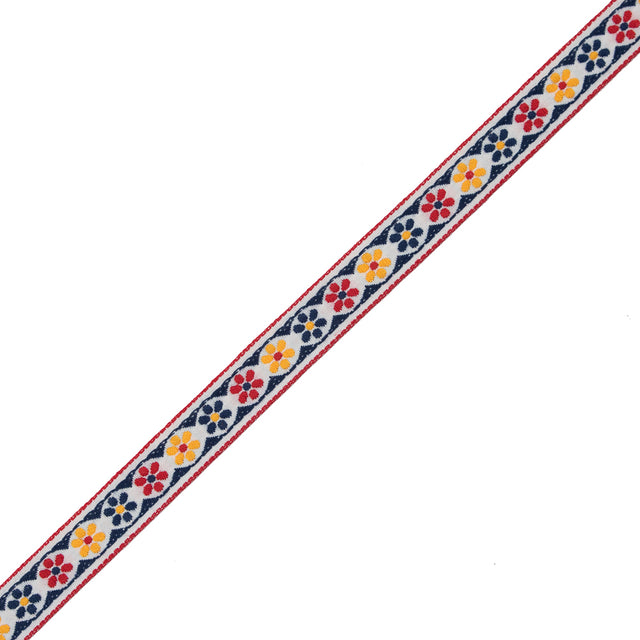 German Blue and Red Floral Jacquard Ribbon - 0.75"