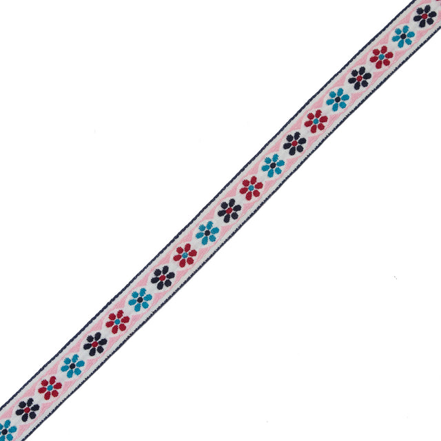 German Pink and Blue Floral Jacquard Ribbon - 0.75"