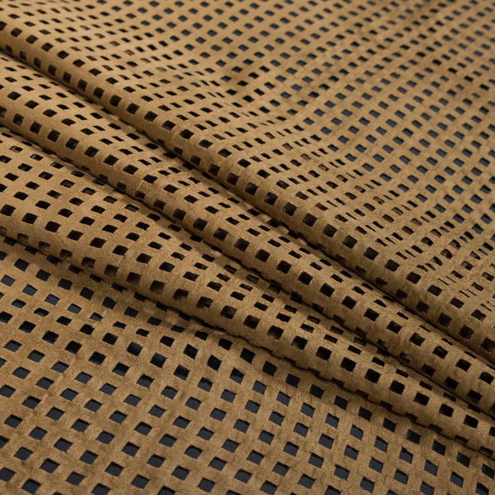 Italian Brown Square Perforated Faux Suede Detail