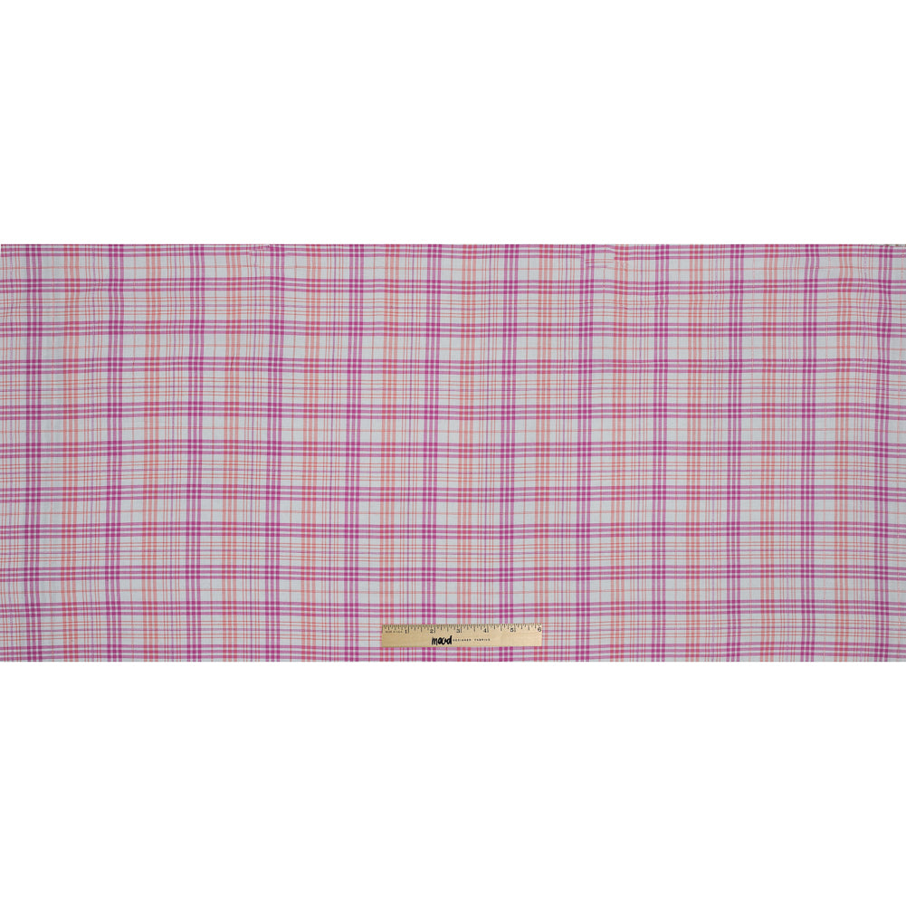Italian Pink and Orange Metallic Plaid Cotton Voile Folded
