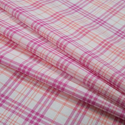 Italian Pink and Orange Metallic Plaid Cotton Voile Detail